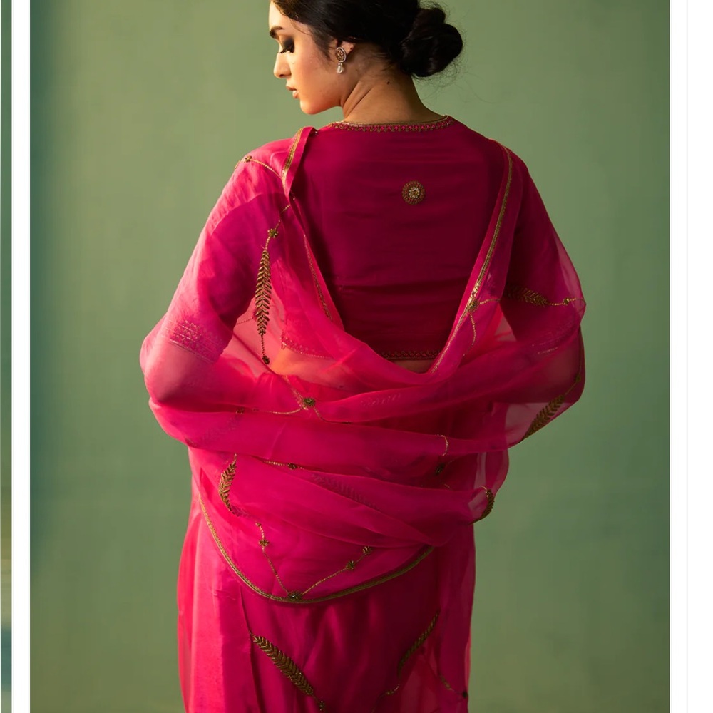 New designer Indian Magenta silk with organza with golden hand embroidered Saree - Picture 5 of 8